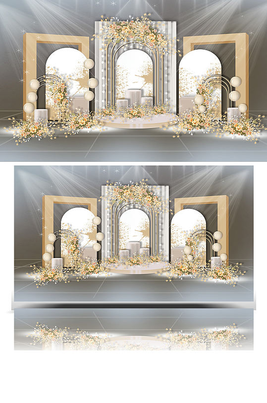 香槟色婚礼迎宾区效果图轻奢合影背景板浪漫-众图网