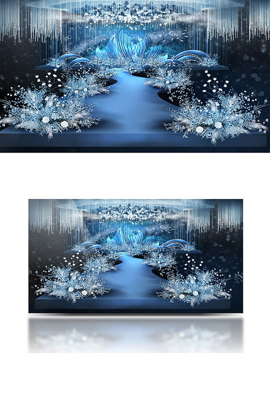 唯美简约海洋婚礼效果图舞台仪式区梦幻蓝色-众图网