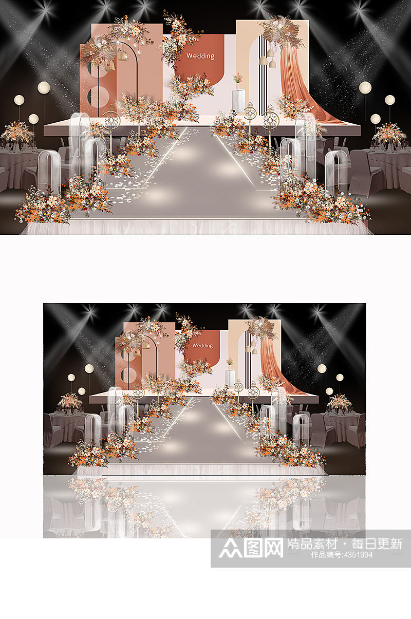 莫兰迪橙色秋色婚礼创意系列设计效果图舞台素材