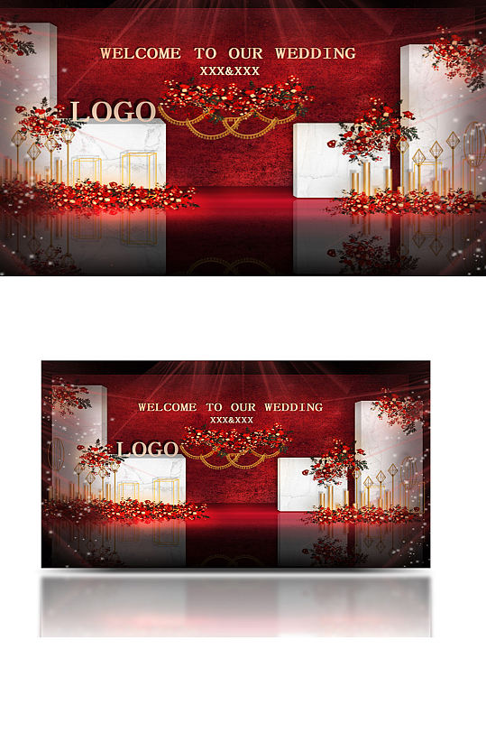 红金大理石现代风格婚礼合影背景板迎宾-众图网
