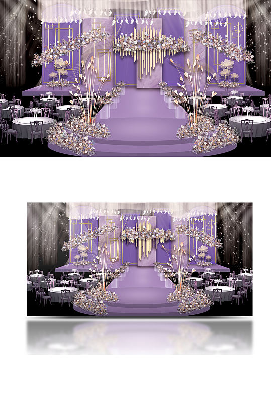 紫色大理石婚礼主舞台效果图梦幻仪式区-众图网