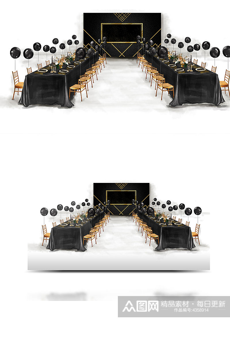 黑金盖茨比简约长条桌会场装饰INS宴会素材