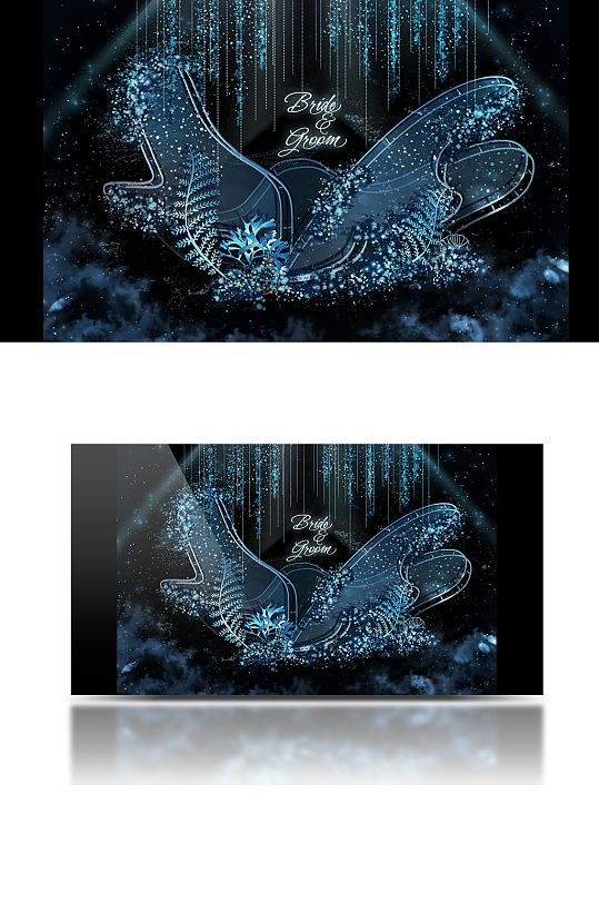 蓝色海洋系婚礼合影区效果图背景浪漫-众图网