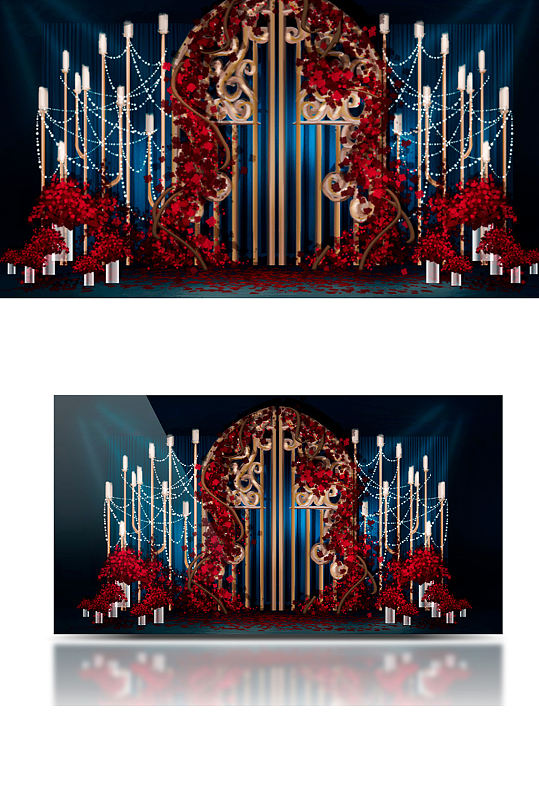 红金色复古简约欧式婚礼效果图合影背景板-众图网