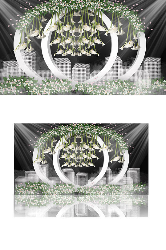 白色简约婚礼迎宾区效果图圆形舞台合影-众图网