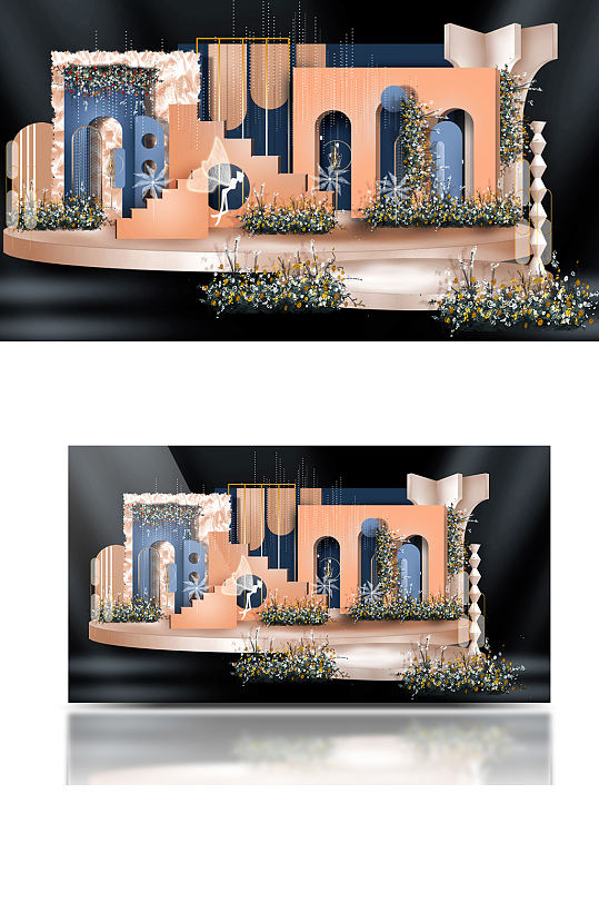 现代主义风格简约主题婚礼效果图背景板橙蓝-众图网