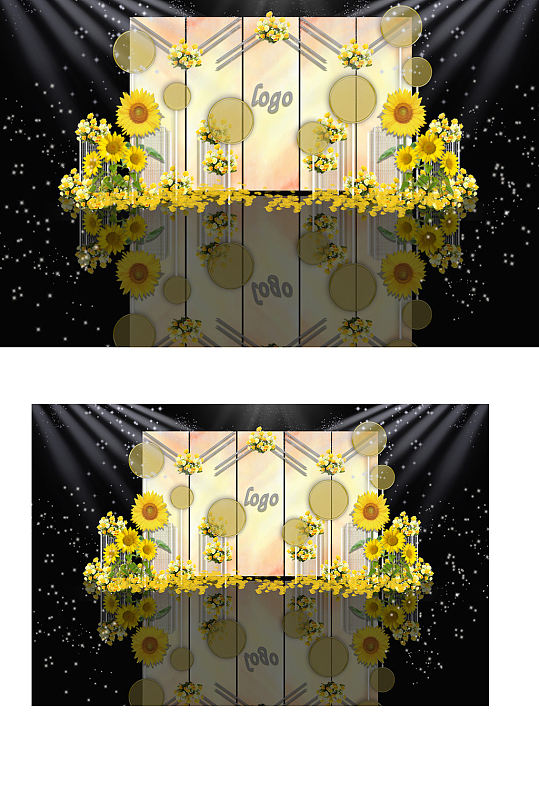 暖黄色向日葵主题婚礼迎宾区效果图背景板
