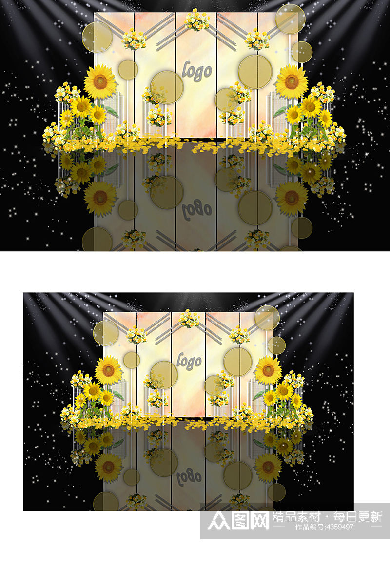 暖黄色向日葵主题婚礼迎宾区效果图背景板素材