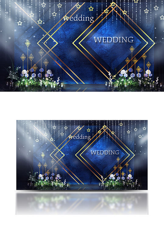 金线条星空婚礼效果图蓝紫色高端背景板-众图网