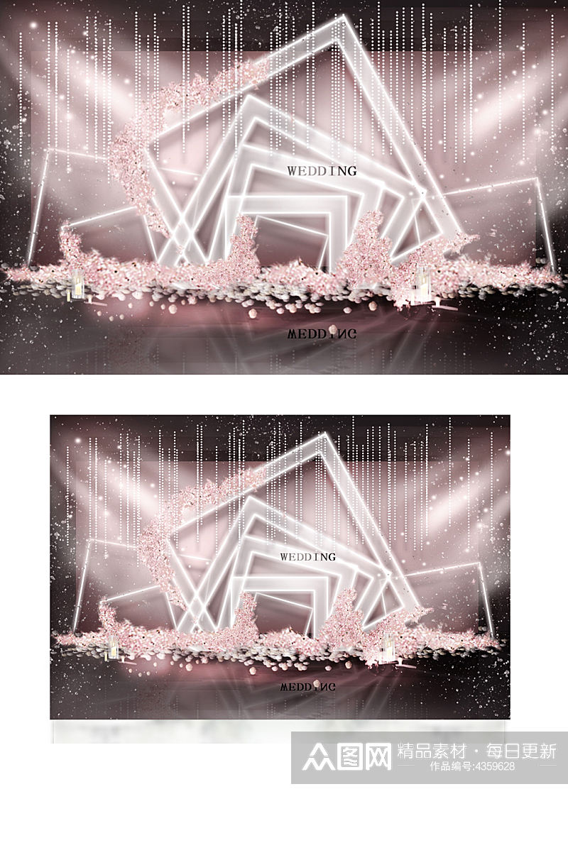 粉色婚礼合影效果图方形迎宾合影背景板素材