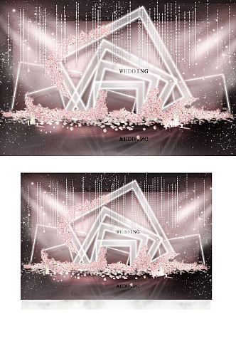粉色婚礼合影效果图方形迎宾合影背景板