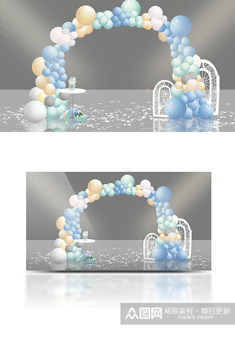 婚礼手绘气球拱门装饰小清新色系蓝色素材