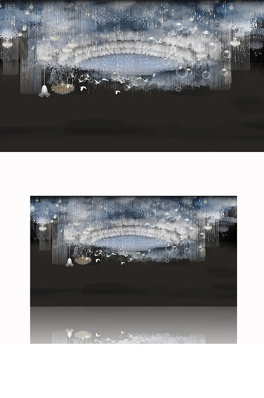 蓝色银河飞鸟透明水晶吊顶婚礼效果图唯美-众图网