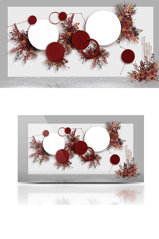 白红色简约小清新婚礼合影迎宾背景板-众图网