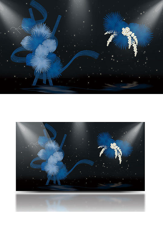 原创蓝色蒲扇花艺梦幻简约效果图婚礼唯美-众图网