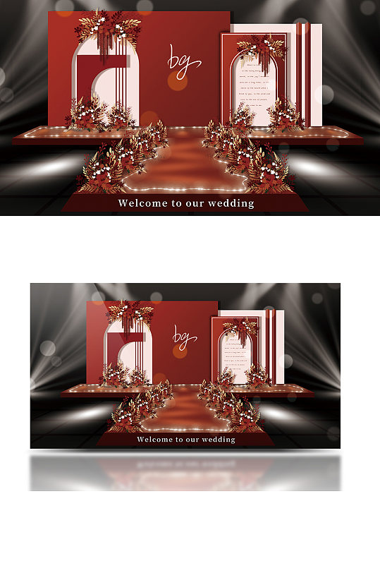 冬季红白撞色泰式婚礼效果图舞台仪式区