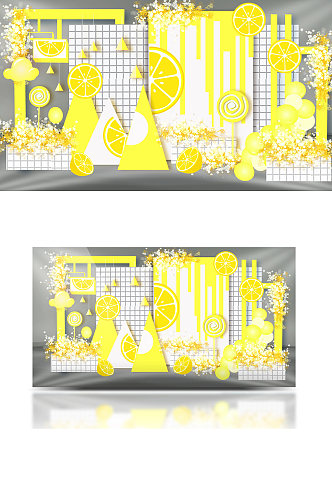 黄色柠檬主题宝宝宴设计可爱卡通效果图背景