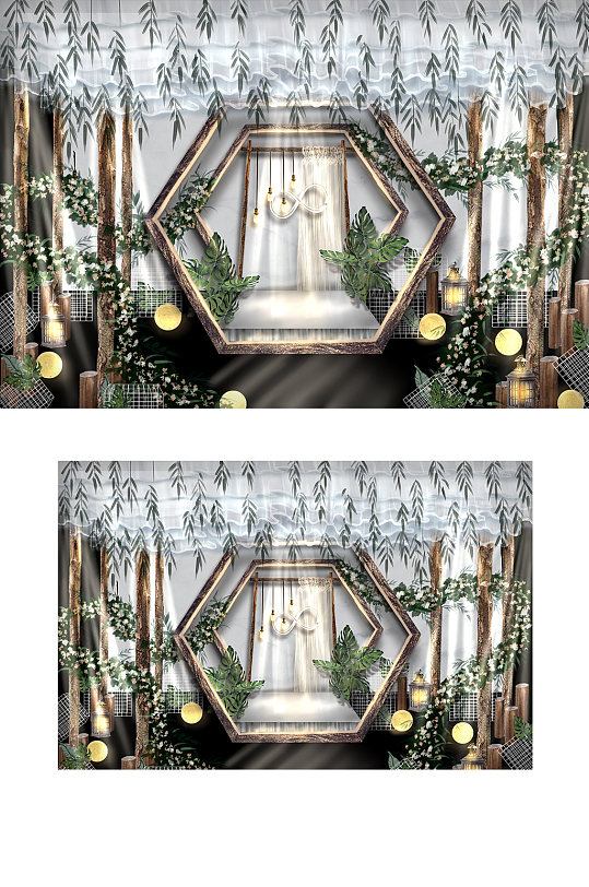 灰色调浪漫婚礼效果图复古白金色舞台迎宾-众图网