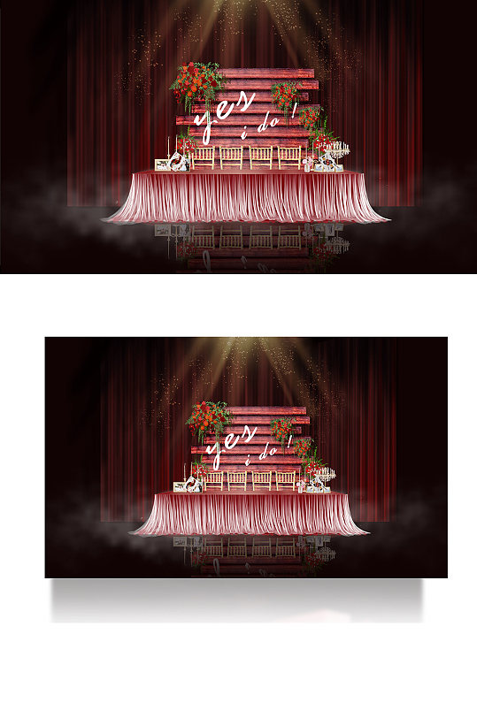 复古红色欧式婚礼签到区背景板浪漫合影甜品-众图网