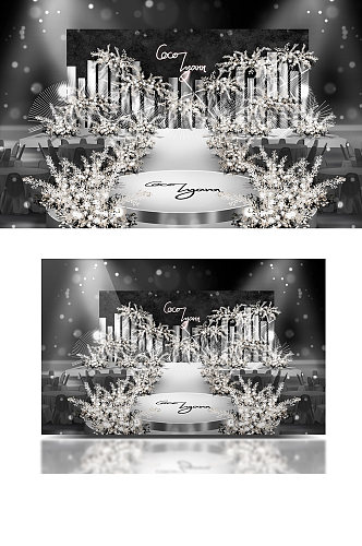 黑白香槟色现代时尚舞台钻石光感婚礼效果图