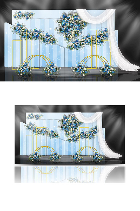 蓝色系小清新风格婚礼效果合影背景板迎宾-众图网