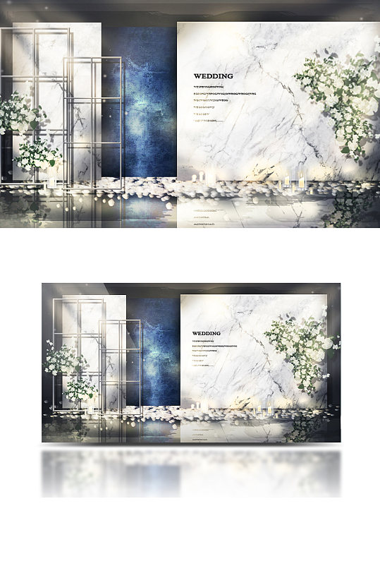 白蓝色户外简约婚礼效果图合影迎宾背景板-众图网