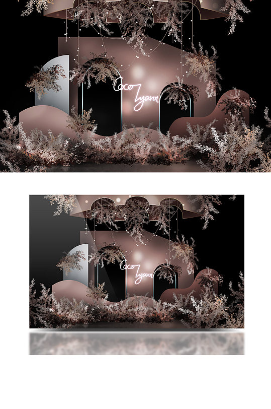 浪漫轻奢洞穴风奶茶色咖色婚礼效果图背景-众图网