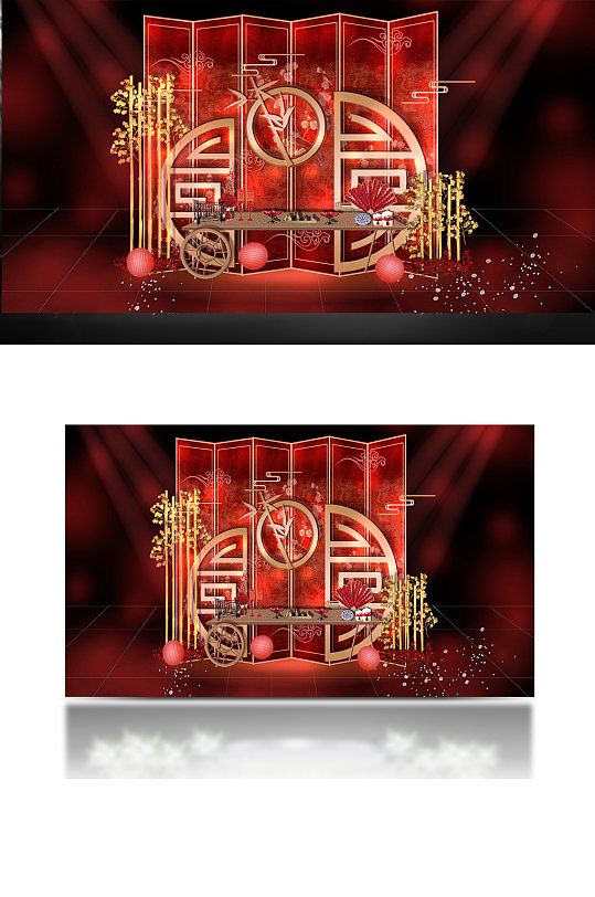 中式婚礼喜庆大气合影迎宾背景板签到区-众图网