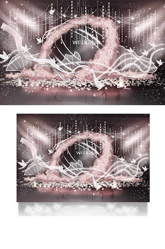 粉色婚礼合影区效果图梦幻迎宾背景可爱-众图网