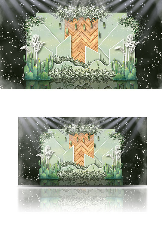 白绿小清新森系婚礼效果可爱简约背景板-众图网