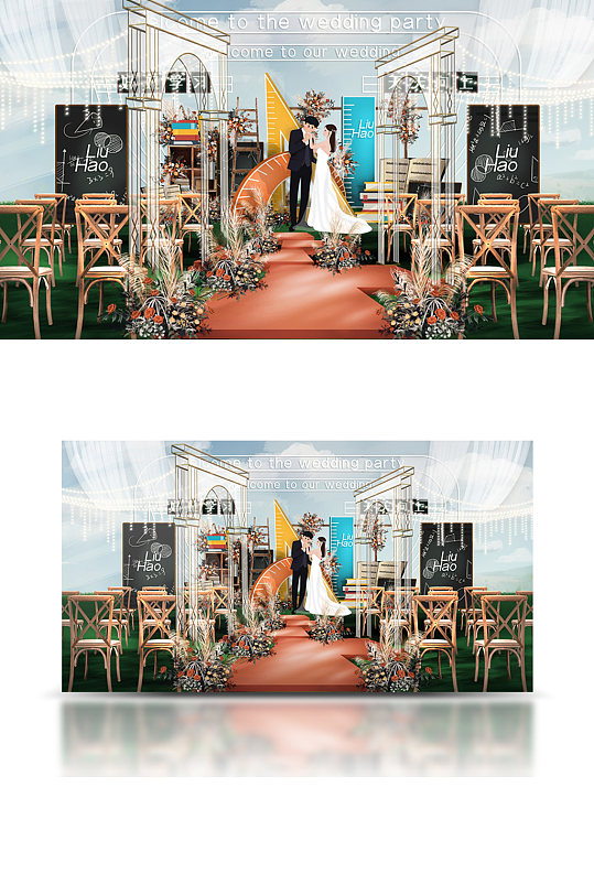 小众学院风撞色婚礼效果图户外时尚浪漫-众图网