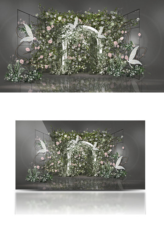 森系法式小清新婚礼背景效果图合影-众图网