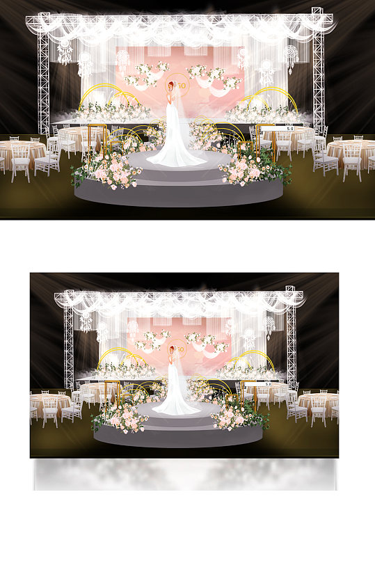 粉色可爱风婚礼浪漫唯美舞台仪式区效果图