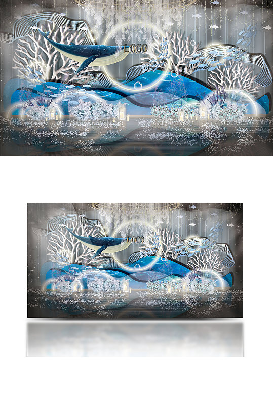 蓝色海洋主题婚礼工装效果图手绘图-众图网