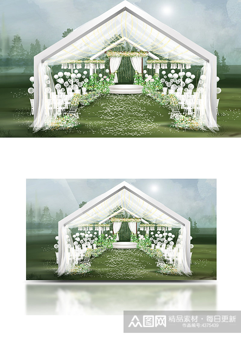 三亚热带森系户外婚礼效果图清新白绿素材