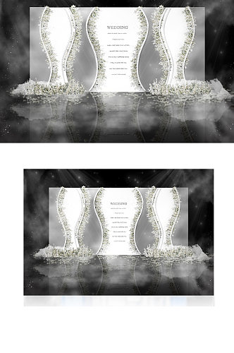 现代简约灰白迎宾区展示区婚礼效果图背景板