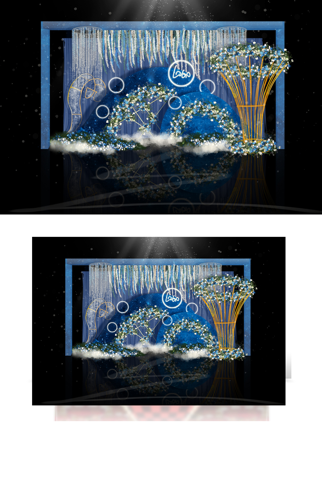 星空系婚礼效果图梦幻蓝色唯美合影背景板素材