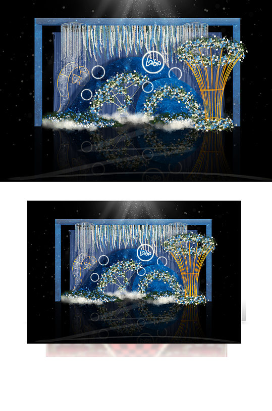 星空系婚礼效果图梦幻蓝色唯美合影背景板-众图网