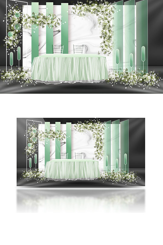 小清新大理石婚礼签到区效果图青色背景板-众图网