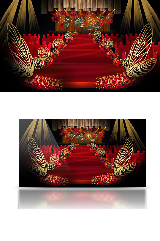 红色婚礼主背景效果图舞台大气仪式区新中式