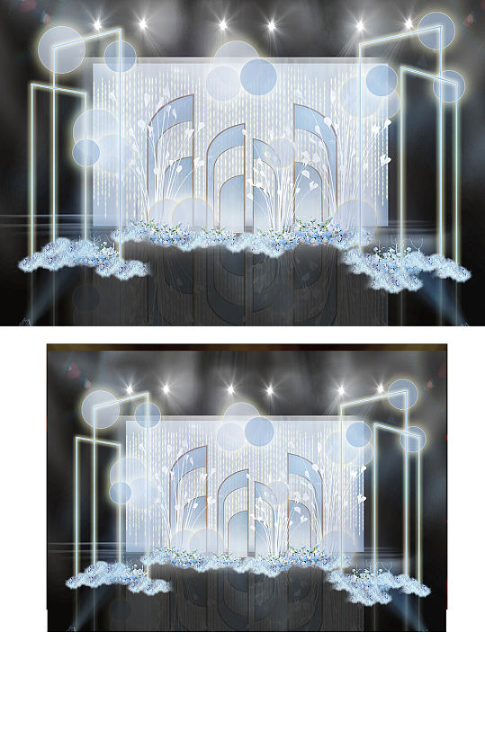 蓝色梦幻镂空屏风灯条装饰婚礼效果图背景