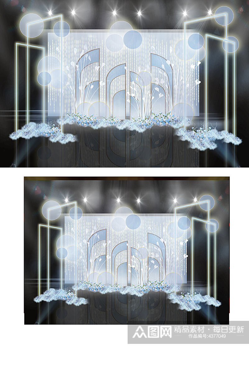蓝色梦幻镂空屏风灯条装饰婚礼效果图背景素材