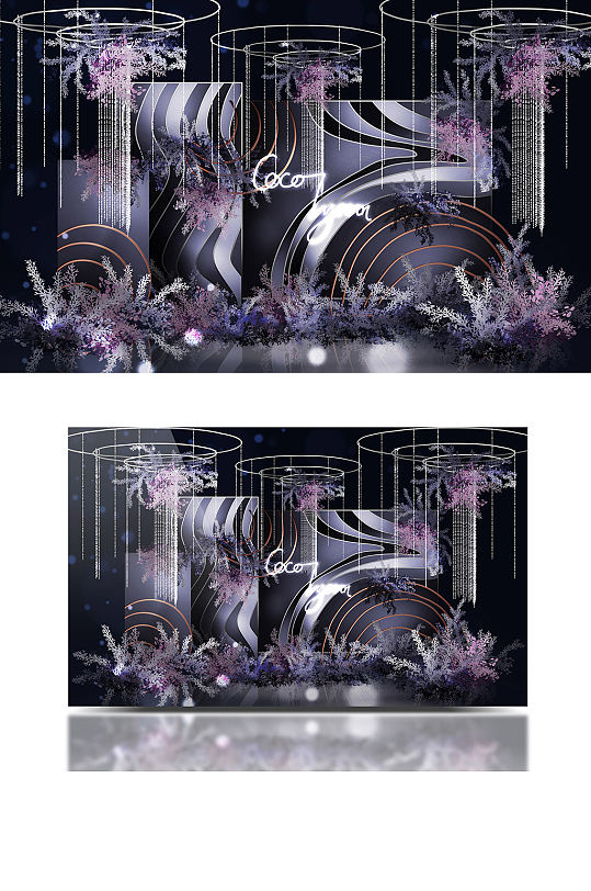 雾霾蓝色雾紫色高级简约时尚线条婚礼效果图-众图网