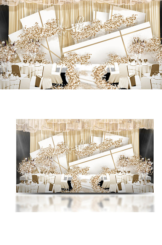 轻奢白金色婚礼舞台浪漫唯美欧式仪式区-众图网