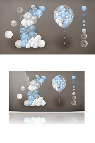 蓝色宝宝生日派对晚宴婚礼效果图气球可爱