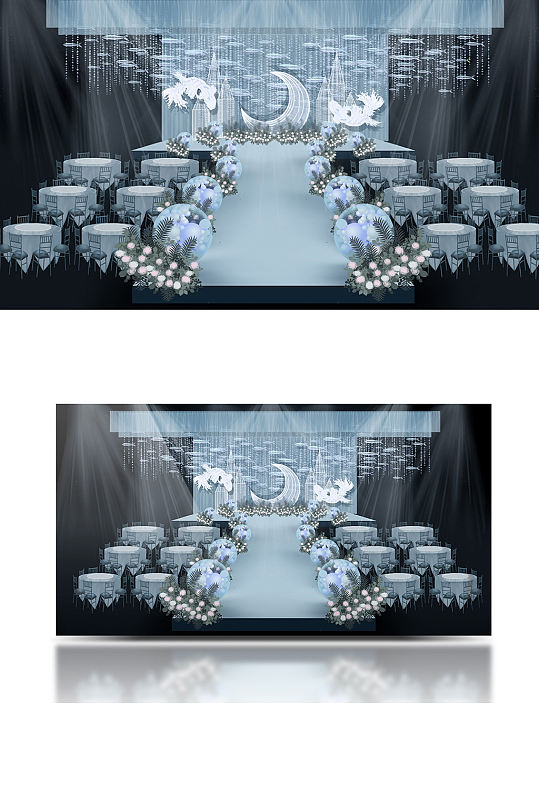 蓝色梦幻婚礼效果图唯美浪漫舞台仪式区-众图网