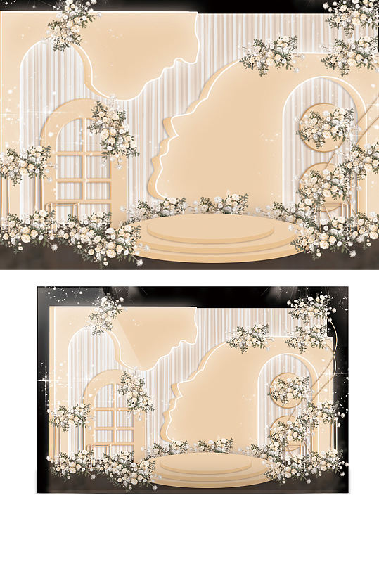 大气香槟奢华婚礼场景浪漫花朵合影背景板-众图网