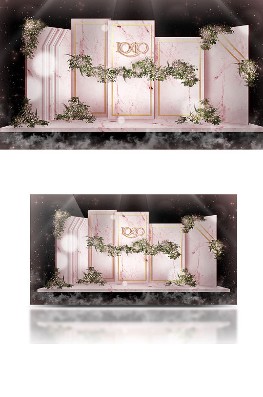 粉白简约大理石婚礼效果图清新可爱-众图网