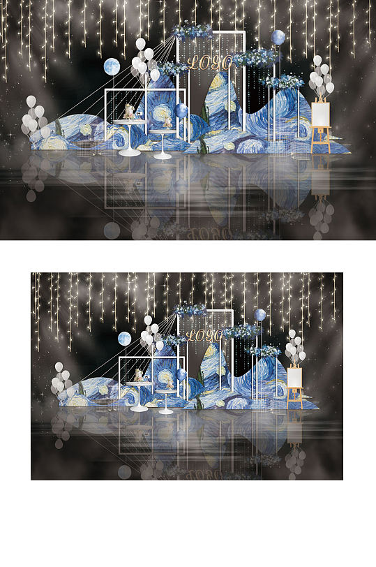 星空蓝色大气婚礼仪式区迎宾工装效果图梦幻-众图网