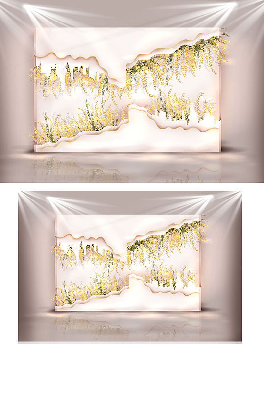 黄色小清新简约婚礼迎宾区效果图粉色背景板-众图网